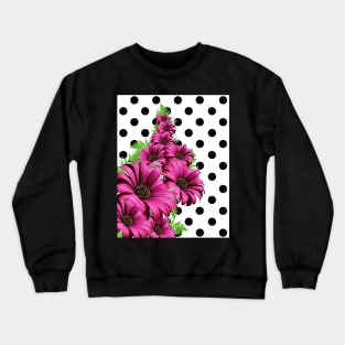 Magenta Daisy Flowers Polka Dot Crewneck Sweatshirt